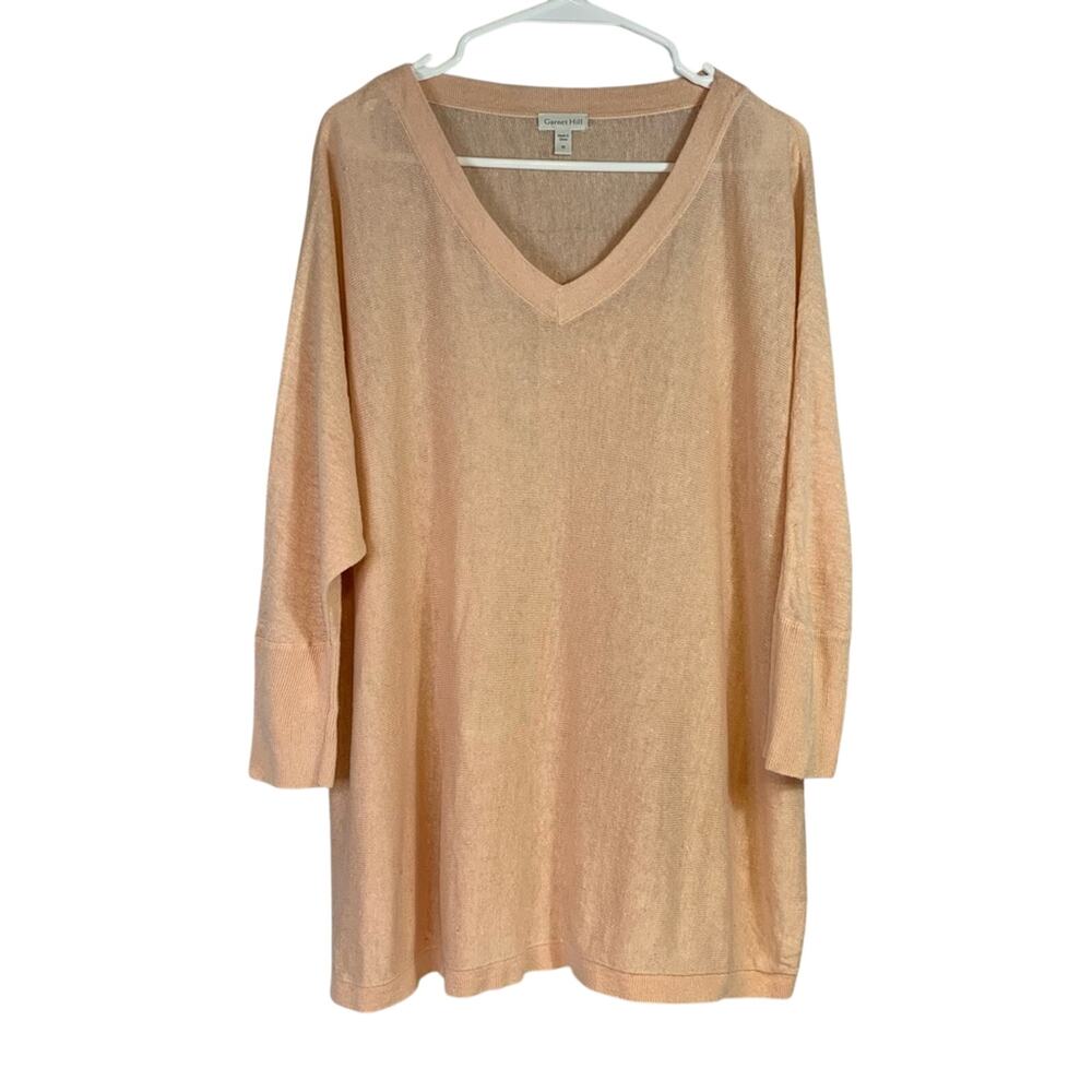 Garnet Hill Peach Light Weight V-neck Sweater Size Medium BB0532